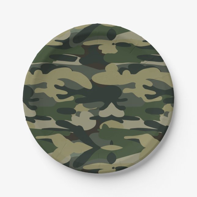 Green Military Camouflage Pattern Paper Plate (Front)