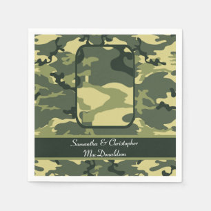 Green military or hunting camouflage wedding napkin