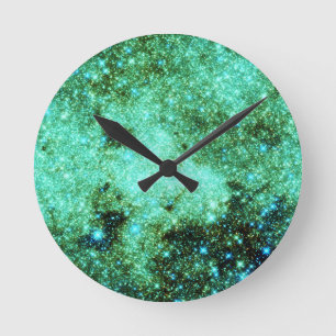 Green Milky Way Galaxy Round Clock