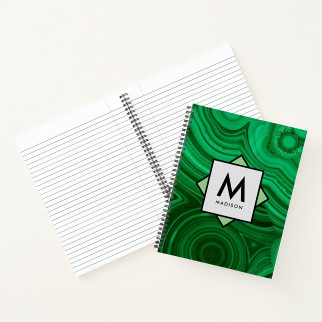 Green Mineral Design with Name and Monogram on Notebook (Inside)