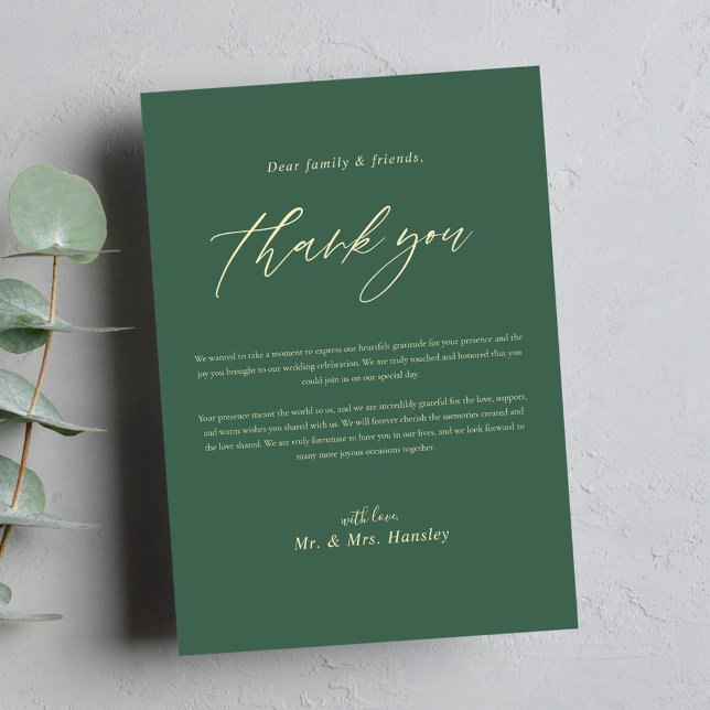 Green Minimal Calligraphy Modern Elegant Wedding Thank You Card (Sage Green Minimal Calligraphy Wedding Thank You Card)