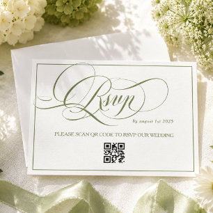 Green Minimal Luxury Calligraphy Wedding RSVP Card