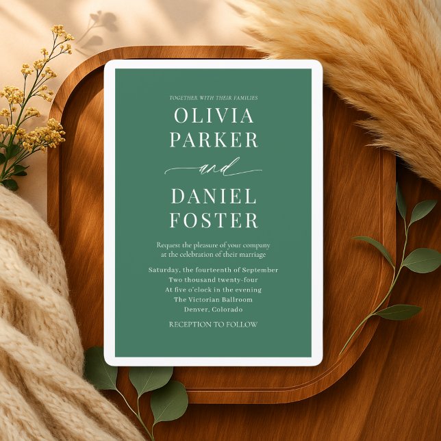 Green Minimal Modern Elegant Wedding Invitation (Creator Uploaded)