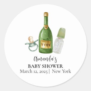 Green Minimal Poppin Champagne Bottles Baby Shower Classic Round Sticker