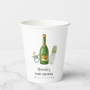 Green Minimal Poppin Champagne Bottles Baby Shower Paper Cups