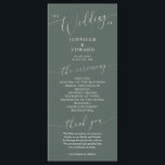 Green Minimal Wedding Ceremony Program Programme<br><div class="desc">Minimal wedding program featuring modern script font on a forest green background. All the wedding ceremony information and the wedding party's name listed on this program.</div>