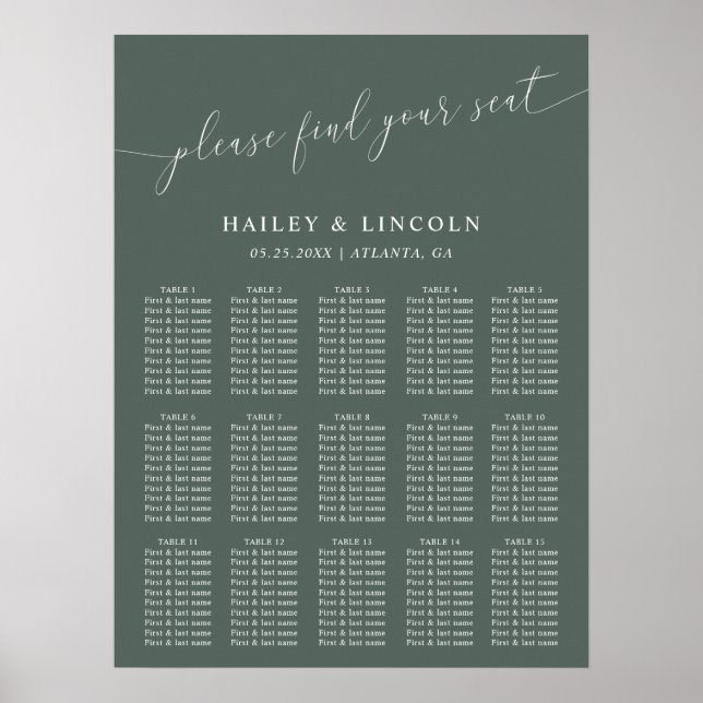 Green Minimal Wedding Seating Chart (Front)