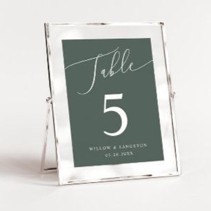 Green Minimal Wedding   Table Number