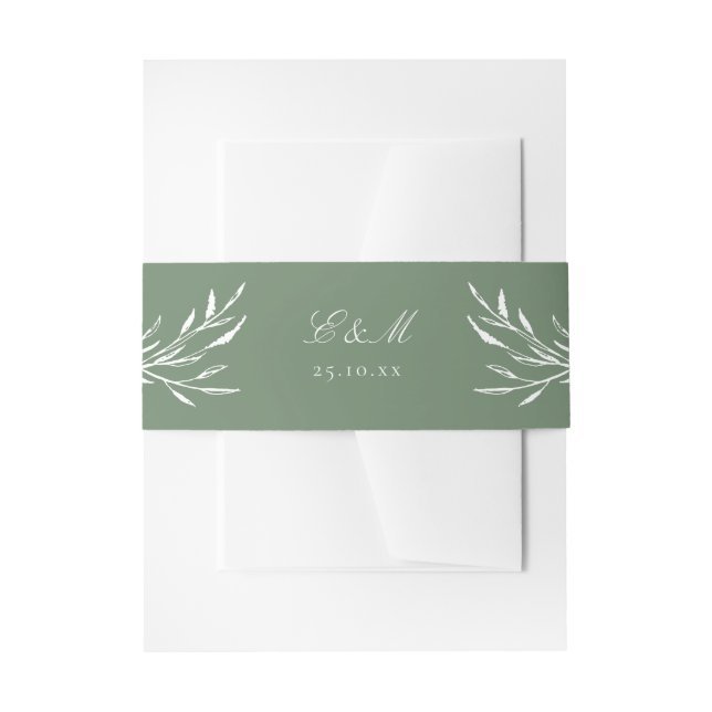 Green Minimalist Boho Botanical Script Monogram  Invitation Belly Band (Front Example)