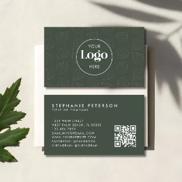Green Minimalist Botanical Custom Logo QR Code Business Card