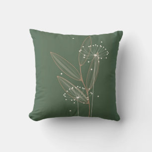 Green Minimalist Botanical Line Art Floral Cushion