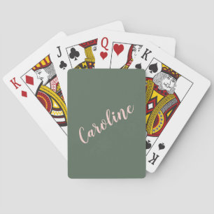 Green Minimalist Calligraphy Personalised Name  Playing Cards