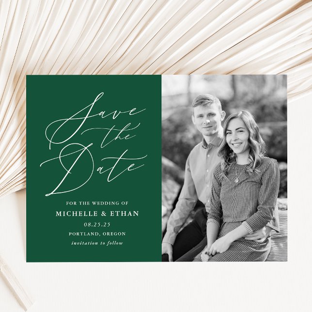 Green Minimalist Calligraphy | Photo Save The Date (Creator Uploaded)