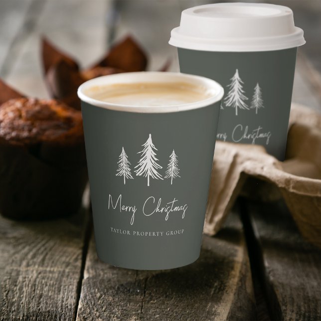 Green | Minimalist Christmas Pine Trees Paper Cups (Creator Uploaded)