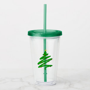 Green Minimalist Christmas Tree Doodle Acrylic Tumbler