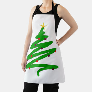 Green Minimalist Christmas Tree Doodle Apron