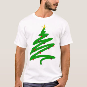 Green Minimalist Christmas Tree Doodle T-Shirt