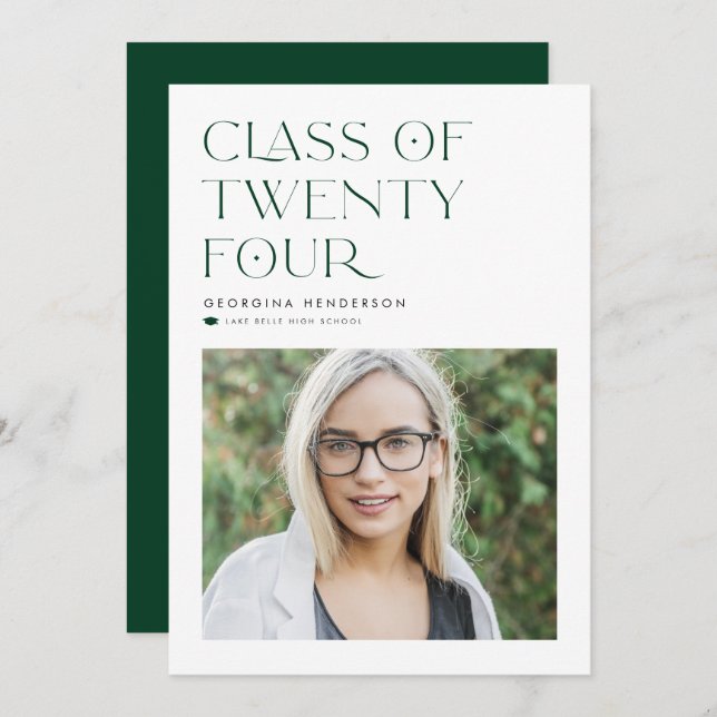 Green Minimalist Class of 2024 Photo Graduation Announcement (Front/Back)
