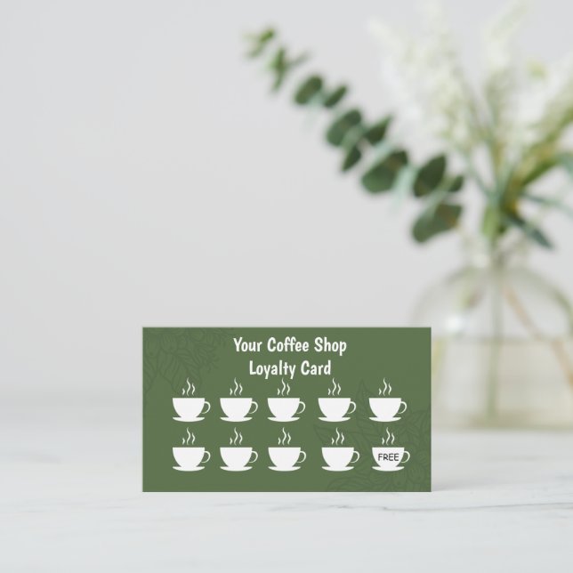 Green Minimalist Coffee Cups Coffee Loyalty Card (Standing Front)