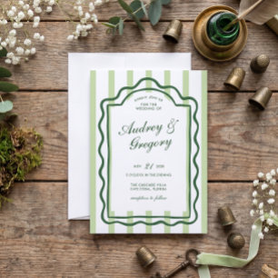 Green Minimalist Coquette Wedding Invitation