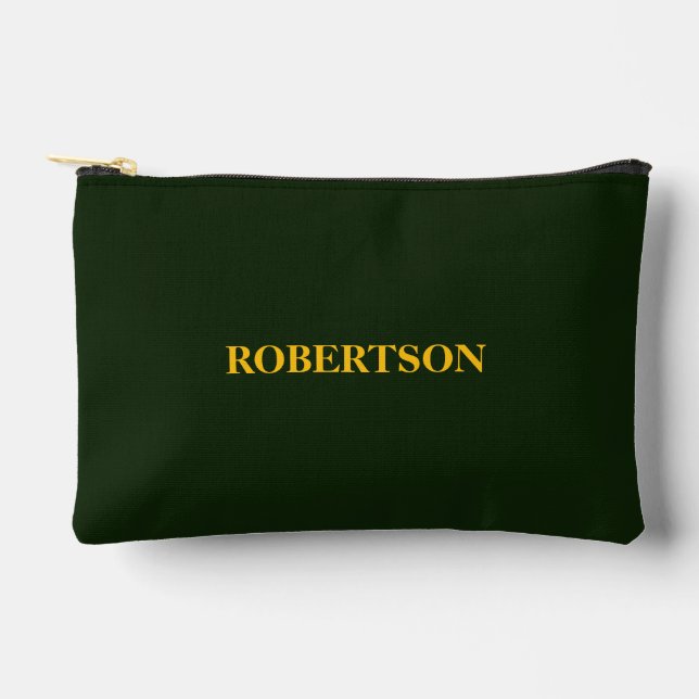 Green minimalist custom name  accessory pouch (Front)