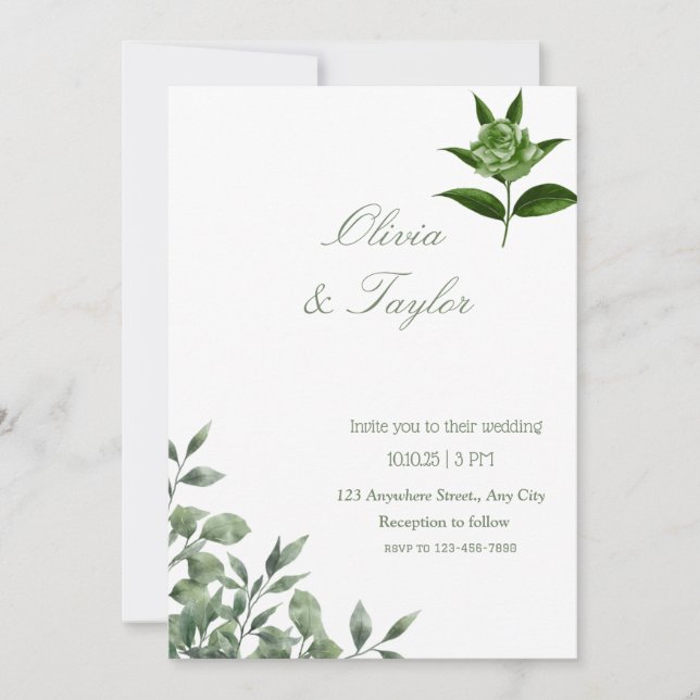 Green Minimalist Floral greenery eucalyptus  Invitation (Front)