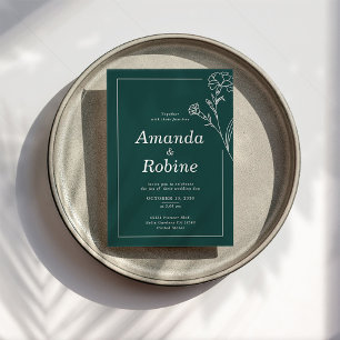 Green Minimalist Floral Wedding Invitation