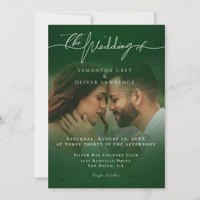 Green Minimalist Handwritten Wedding Imitation Invitation (Front)
