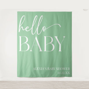 Green Minimalist Hello Baby Baby Shower Tapestry