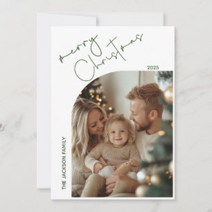 Green Minimalist Merry Christmas Modern One Photo Holiday Card