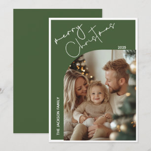 Green Minimalist Merry Christmas Modern One Photo Holiday Card