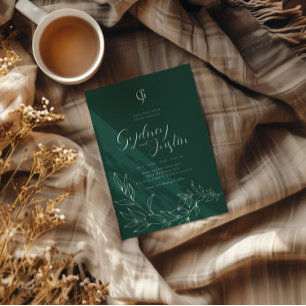 Green Minimalist Modern Autumn Wedding Invitation