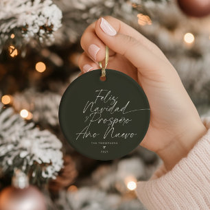 Green Minimalist Modern Script Feliz Navidad Ceramic Tree Decoration