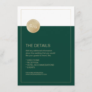 Green minimalist modern wedding details card