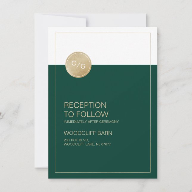 Green minimalist modern wedding reception card (Front)