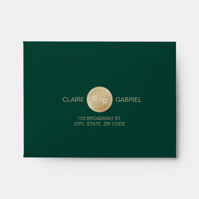 Green minimalist modern wedding RSVP Envelope (Front)