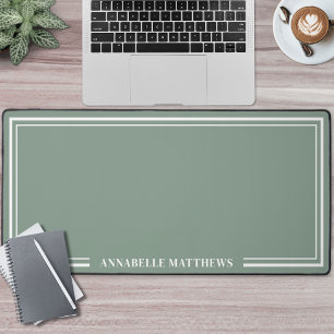 Green Minimalist Monogram Desk Mat