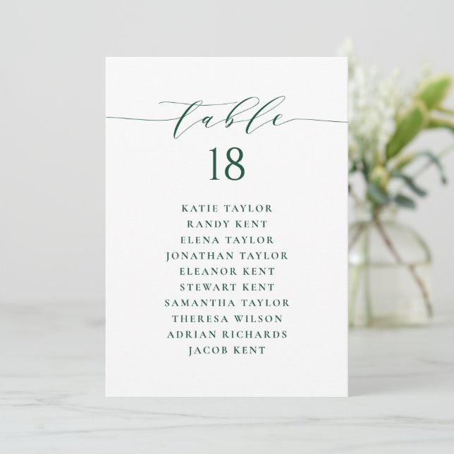 Green Minimalist Script Seating Plan Table Number (Standing Front)