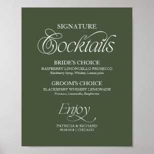 Green Minimalist Signature Cocktails Wedding Sign