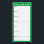 Green Minimalist Simple Family Meal Planning Magnetic Notepad<br><div class="desc">Write your dinners on this magnetic note pad for an easy way to plan out the week's meals and stick it up on your fridge, pantry door or command centre. The simple, modern layout in fresh green, black and white with sans serif fonts will appeal to every visually organised meal...</div>