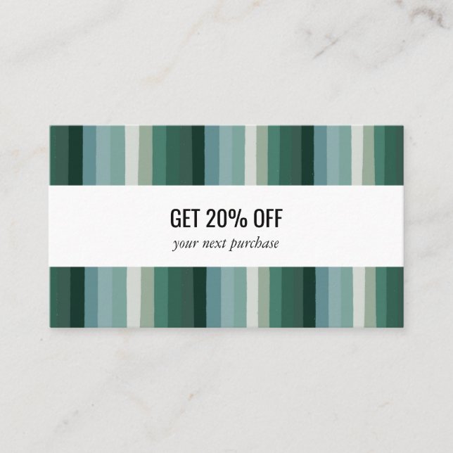 Green Minimalist Stripes Handmade  Discount Card (Front)
