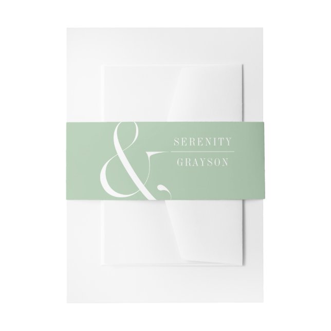 Green minimalist typographic couple's monogram invitation belly band (Front Example)