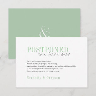 Green minimalist typographic wedding postponement invitation