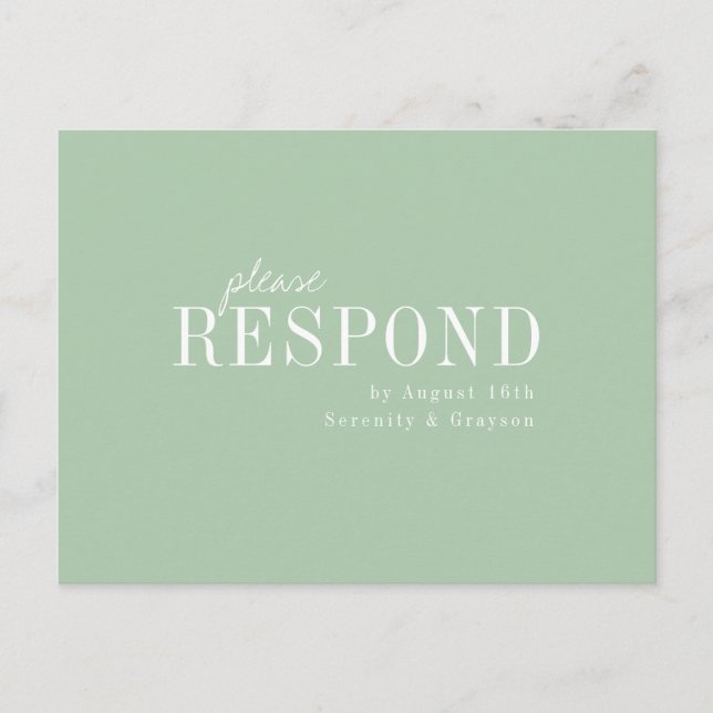 Green minimalist typographic wedding RSVP Invitation Postcard (Front)
