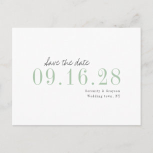 Green minimalist typographic wedding save the date announcement postcard