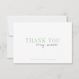 Green minimalist typographic wedding thank you card