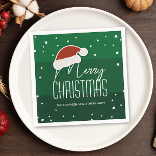 Green Minimalist Typography Merry Christmas Party Napkin
