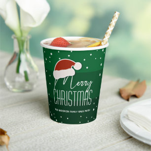 Green Minimalist Typography Merry Christmas Party Paper Cups