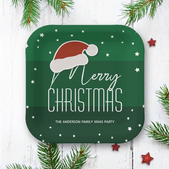 Green Minimalist Typography Merry Christmas Party Paper Plate (Creator Uploaded)