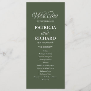 Green Minimalist Wedding Order of Service Program Programme
